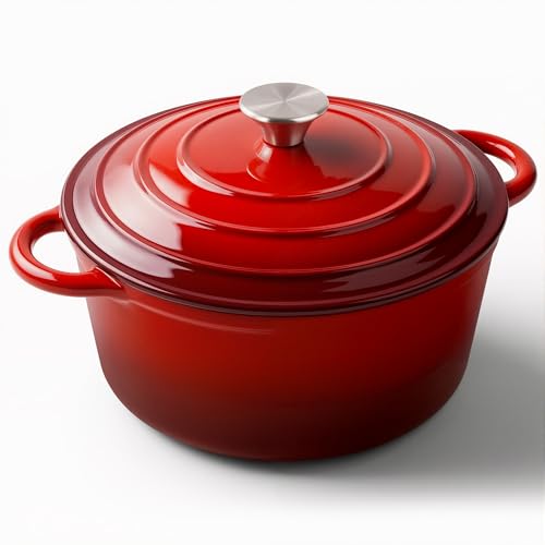 Miereirl 4.5 Quart Enameled Dutch Oven Pot with Lid, Cast Iron Dutch Oven with Dual Handles for Bread Baking, Cooking, Non-stick Enamel Coated Cookware (Red)