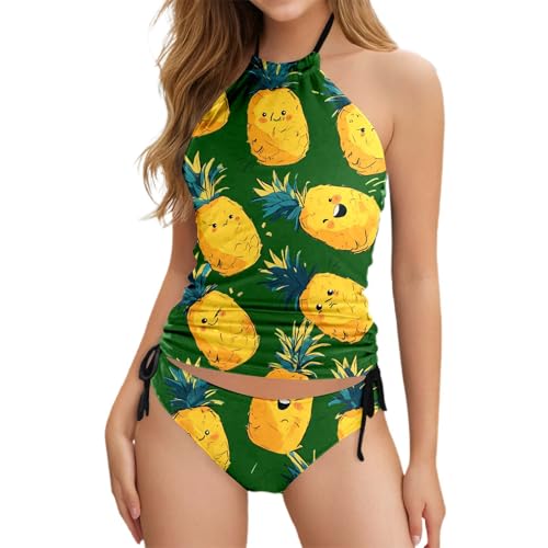 Conjunto de bikini de dos piezas traje de baño con cuello redondo correas espaguetis ajustable impreso traje de 2 piezas de playa flexión de cintura alta Swimwear, #65, XXL