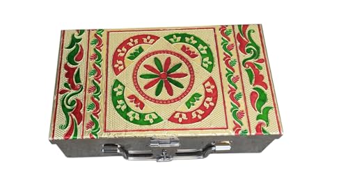 Image of Stainless Steel Storage Box, Cash Box, Pooja Peti, Organizer, Vanity Storage Box, Jewellery Safe Bank Locker, Cash Box With Handicrafts Digital Meena Kari Design (Red, 8 Inch)