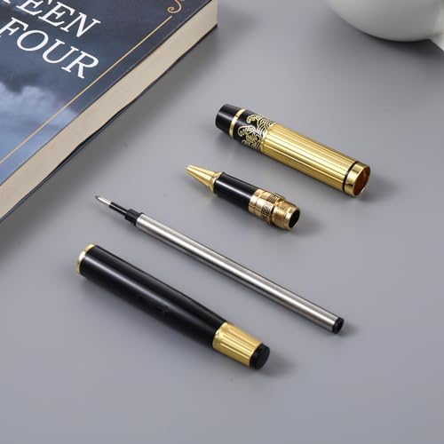 Amaxiu Conjunto de canetas esferográficas pesadas de luxo, 0,5 mm, de metal, preta, com 2 refis pret