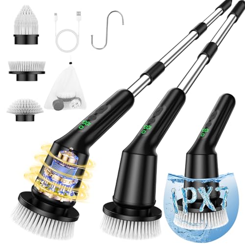 Image of Electric Spin Scrubber for Cleaning Bathroom, Shower Scrubber with IPX7 Waterproof & 2 Speed, 3 Brush Heads, Abrasive Flat End Brushes, Bathroom Cleaning Supplies for Toilet Shower Tub Sooty