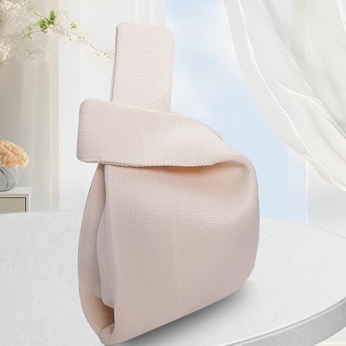 Image of Small Crochet Knit Tote Wrist Bag, Portable Knot Sleeve Handle Bag Cute Wristlet Pouch Purse for Women