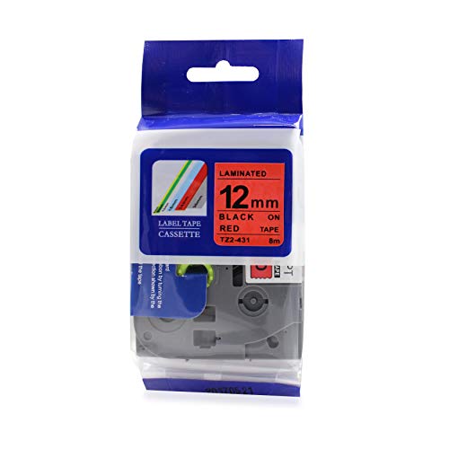 Fita Refil Compatível TZ-431 Tze-431 Vermelha 12mm para Rotulador Brother PT-H105 PT-H110 PT-D210 PT