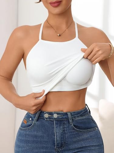 Top halter mujer con pecho acolchado camisola de canalé cómoda 5