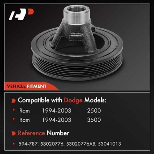 A-Premium Engine Harmonic Balancer Crankshaft Pulley Compatible with Dodge Ram 2500 3500, 1994-2003, 10Cyl 8.0L, Replace# 53020776AB, 53041013 by A-Premium - Image 2