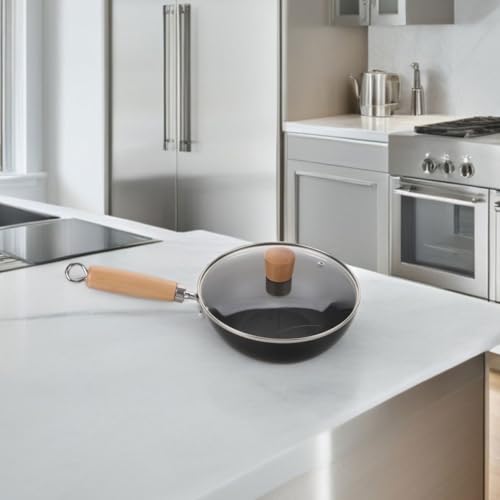 Wok de hierro fundido con tapa y mango de madera 24 cm miniatura 5