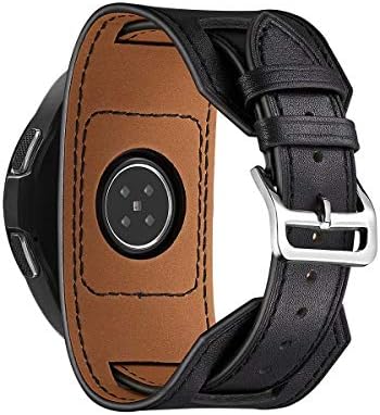 VeveXiao 20mm Quick Release Leather Cuff Bracelet Replacement Band Straps Compatible with Garmin Vivoactive 3/Vivoactive 3 Music/Forerunner 645 Music/Vivomove HR Smartwatch strap (Black)