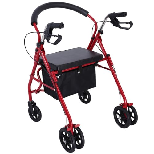 Deambulatore Rollator Pieghevole,deambulatore da esterno,Deambulatore per anziani,con Maniglia Regolabile in Altezza,Deambulatore Girello per Anziani e Disabili Pieghevole red