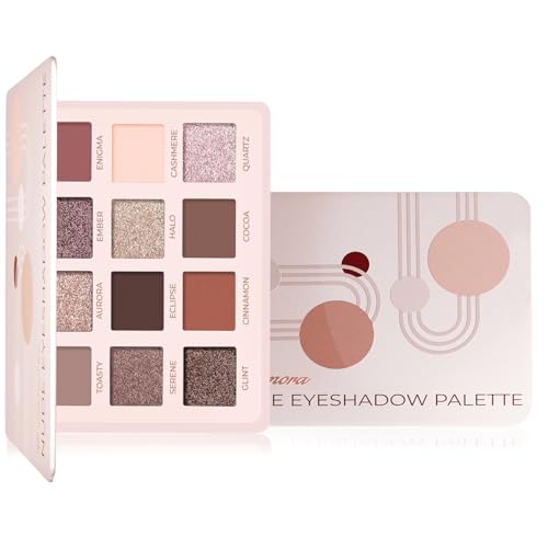 Lamora Nude Eyeshadow Palette Makeup – 12 Highly Pigmented Shimmer and Matte Shades – Travel Size with Mirror – Vegan & Cruelty Free