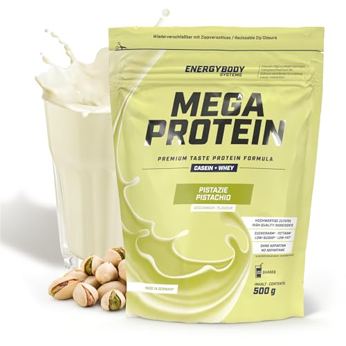Energybody Mega Protein 'Pistazie' 500 g/Mehrkomponenten Protein Pulver mit Casein Whey Mix als Eiweiss Protein Pulver/Eiweiß Shake ohne Aspartam/Eiweißpulver / 20 Portionen