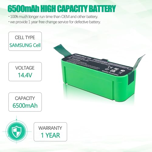 Image of Upgraded 6500mAh 14.4V Battery Compatible for iRobot Roomba 500 600 700 800 900 Series Robot Vacuum Battery Roomba 960 980 981 805 860 870 890 700 710 760 790 610 620 650 671 690 500 530 550 580