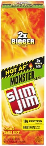 Slim Jim Monster Smoked Jerky Meat Sticks, Hot AF Flavor, 1.94 oz., 18-ct