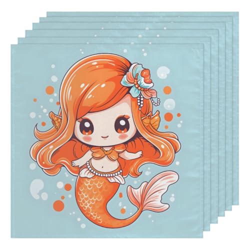 Servilletas de Tela Little Cute Mermaid Pack 6 50.5x50.5 cm miniatura 1