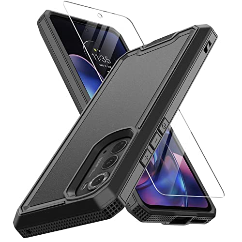 for Motorola Edge 2022 Case, Moto Edge 2022 Heavy Duty Case with Screen Protector, Military Grade Drop Proof Cover, Dual Layer Rugged Protective Shell (Black)
