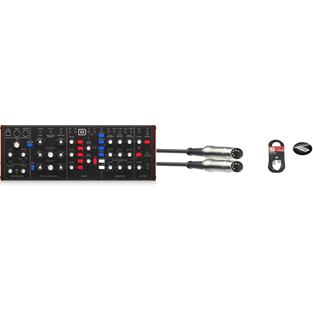 Behringer Model D Authentischer analoger Synthesizer mit 3 VCOs, Leiterfilter, LFO und Eurorack-Format & Stagg SMD1 Metal MIDI-Kabel (1m, DIN-Stecker-auf-DIN-Stecker)