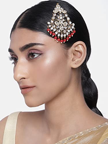 Image of I Jewels Gold Plated Kundan & Pearl Pasa Kalank Inspired Hair Jewellery for Women (T2024)