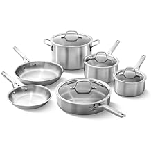Calphalon Brushed 3-Ply Stainless Steel Cookware Set w/Turbo Heat Tech 10-Piece Set Includes Frying Pans, Pots and Pans Set