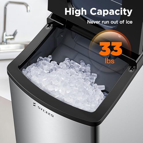 Sycees DIM20 33Lbs/24H Portable Nugget Ice Maker For Countertop, 5Lbs Ice Storage, Pellet Ice Ready In 10 Mins, Self-Cleaning, Touch Control, Stainless Steel Sonic Ice Machine For Home thumb #3