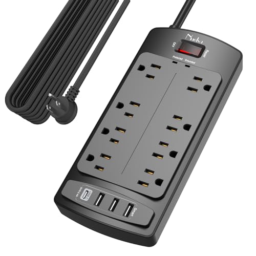 Surge Protector Power Strip - Nuetsa Flat Plug Extension Cord with 8 Outlets and 4 USB Ports...