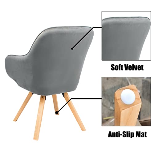 Kithkasa Mid Century Modern Desk Chair No Wheels Swivel Accent Home Office Chair With Wood Legs For Living Room, Grey Velvet #TOP3