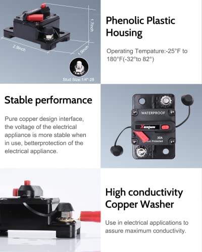 Xenjum 100 Amp Circuit Breaker Kit, Professional Amp Breaker With Fuse Manual Reset Switch For Rv Marine Boat Truck Yacht Battery Trailer Audio System Protection Modification,12-48V Dc, Waterproof #TOP2