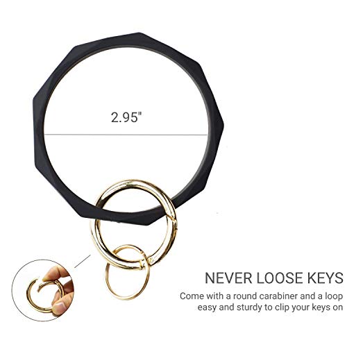 Mymazn Silicone Key Ring Bracelets Compatible With Women Wristlet Round Keychain Bangle Keyring Oversize Circle (Black) #TOP2