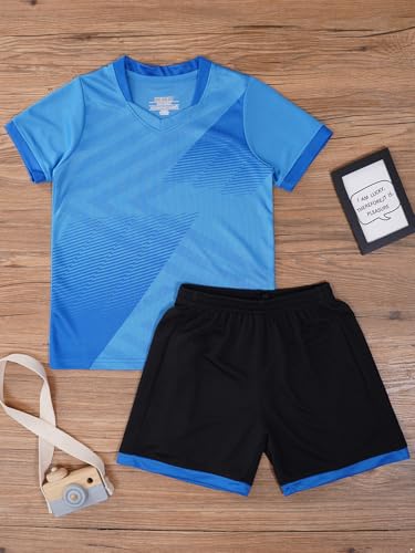 Kids Sport Shorts Sets Boys Soccer Jersey T-shirt With Shorts Set Football Sports Uniform Jersey Training Suits Blue 15-16 Years3