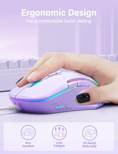 Ratón USB con cable ergonómico y óptico para PC y portátil con 4 DPI ajustables 5
