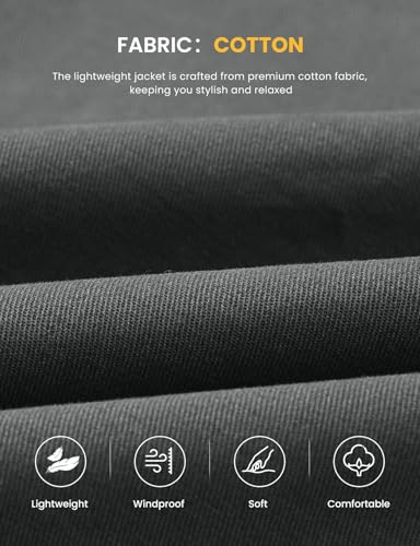 TBMPOY Casual Jacket for Men Cotton Lightweight Full Zip Canvas Lapel Jackets Dress Work Windbreaker with 3 Pockets Dark Grey,XL