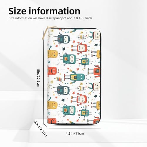 Cute Colorful Robot Print Wallet Women Men, Long PU Leather Wallets for Women, Cute Womens Travel Wallet Purse Pouch with Zipper Pocket3