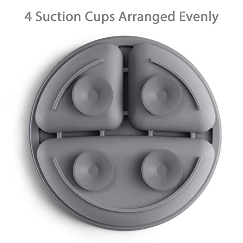Vitever Suction Plate With Lid For Toddler, Baby & Kid, 100% Food-Grade Silicone, Divided Design, Microwave & Dishwasher Safe - Stone #TOP2