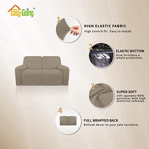 Image of Easy-Going 6 Pieces Microfiber Stretch Sectional Recliner Sofa Slipcover Soft Fitted Fleece 2 Seats Couch Cover Washable Furniture Protector with Elasticity for Kids(Recliner Loveseat, Natural)