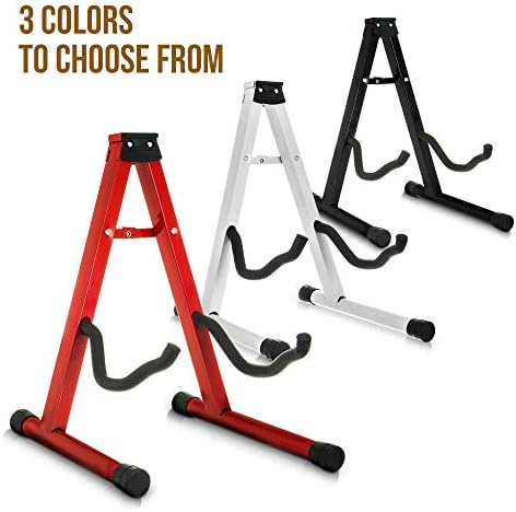 LIVIVO Folding Universal A-Frame Foldable Floor Guitar Stand Acoustic Electric Stand With Cradle Hooks And Back Rest -Red