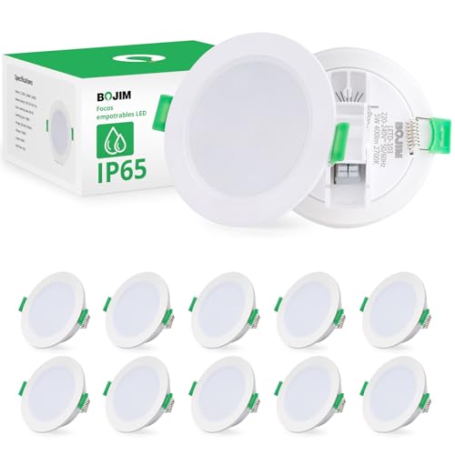 Bojim Foco Empotrable LED Techo IP65, 68 mm - 80 mm Regulable, Blanco Natural 4000K 230V 5W Ultrafino 35mm, Downlight LED Techo Empotrable Para Cocina Baño Habitación, 10 Pack