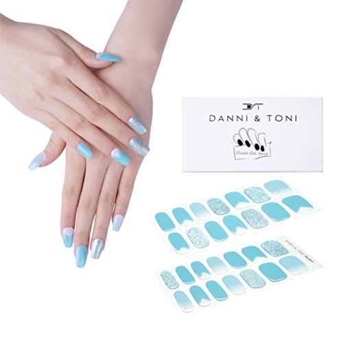 DANNI&TONI ジェルネイルシール 半硬化 手用 長持ち無臭 防水 SGS認定 安全 セルフジェルネイル青ラメツール付き28シールref.5915 Sea Breeze