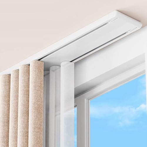 天井取り付け式ダブルカーテンレール、サイレントローラー付き高耐久天井レール、寝室・リビングルーム・病院用0.6〜6.8m間仕切りロッド(White,2.2m(7.2ft))