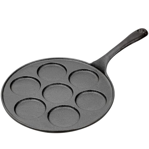 Warmiehomy Cast Iron Pancake Pan 7 Holes,Non Stick Eggs Crepe Pan Long Handle for Pancake|Crepe|Egg,23cm