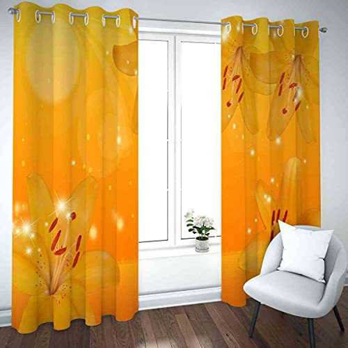Rideau occultant à oeillets décoration lys orange de qualité supérieure en polyester durable - 4