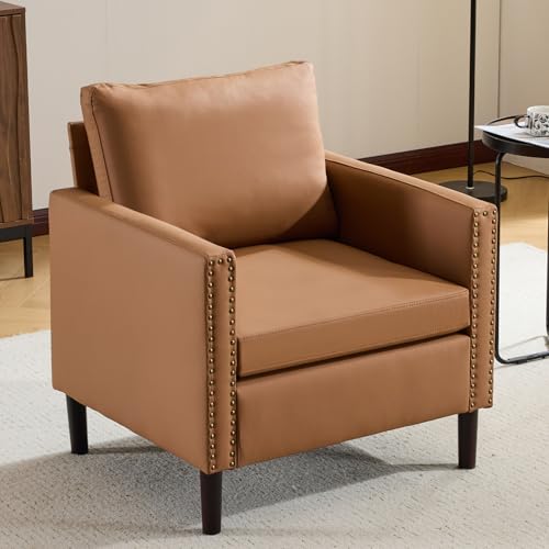 Sillón moderno piel sintética color marrón miniatura 1