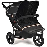 Out’n’About Nipper Double V6 Pushchair | Lightweight All-Terrain 3 Wheel Double Buggy & Rain Cover | 12” Air-Filled Tyres, 71cm Wide, Compact Fold Stroller, Pram | Newborn to 4yrs (Summit Black)