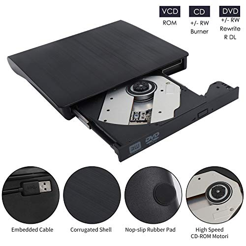 External CD/DVD Drive, USB 3.0 Slim Writer Rewriter Burner High Speed Data Transfer for Desktop/Laptop/Linux/Mac OS/Windows10/8/7 (Black) - Thumbnail 6