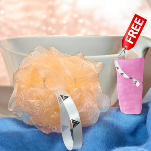 Image of QBZ Large Bath Loofah Sponge Scrubber Exfoliator for High Lather Cleansing (YELLOW, 1 Count (Loofah Pauch& Loofah))