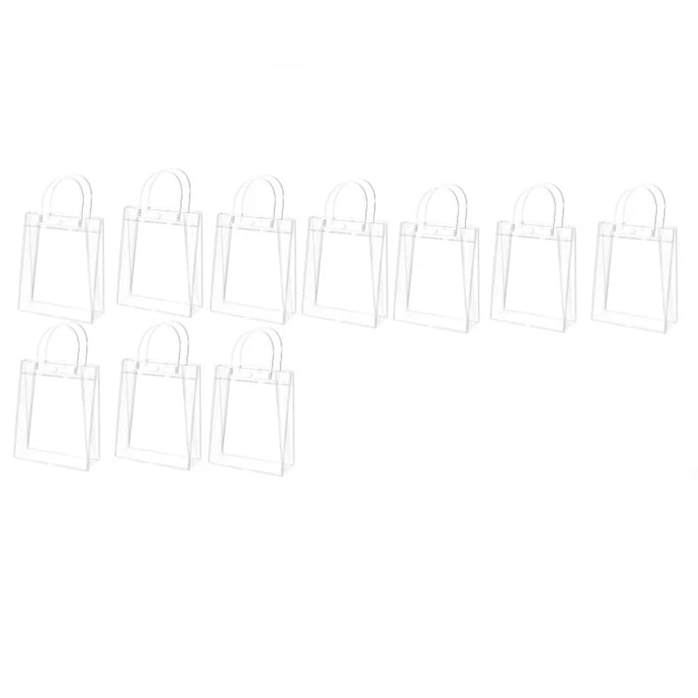 CTRLZS 10PCS Clear PVC Gift Bags with Handles Reusable Plastic Wrap Tote Bags Transparent Shopping Bag for Christmas Party