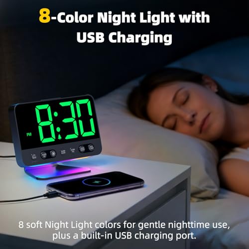 Image of AuroraCalm Digital Alarm Clock with Large Numbers for Bedrooms: Bold Display Readable Across The Room with 5 Level Brightness - 5 Alarm Sounds 8 Night Lights for Kids Seniors Teens - Green