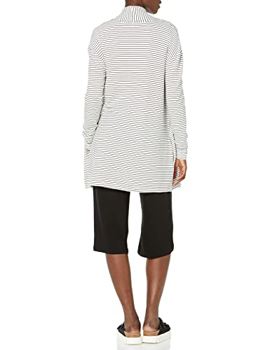 Daily Ritual Women's Supersoft Terry Relaxed-Fit Open Sweatshirt, White/Black, Stripe, Large #TOP1