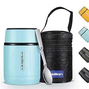 Healter Voedselkolf met klep | Soepthermo met geïsoleerde zak en opklapbare lepel | Draagbare roestvrijstalen…