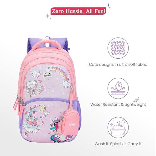 Image of Genie Backpack for Girls Laptop Sleeve, Three Compartments and Organiser with Padded Shoulders |Best for Books,Stationery,Lunch Box & Essentials