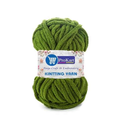 Image of ProKart Premium Blankie Wool, Plush & Cuddly, Chenille Yarn Supersoft Hand Knitting Wool Ball | Blanket Thick /Mottu Yarn Ball Suitable for Hand Knitting and Crocheting for Baby, Adult, Sweaters, caps, Throws, Home Furnishing, Scarves, Blankets (Green, 100gms x 4 Pack)