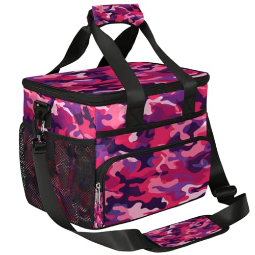 Abstract Camo Insulated Picnic Backpack Lunch Box for Women Men Picnic Basket Tote Lunch Bag Picnic Bag Portable Lunch Bags for Picnic, Beach, Work, Trip,Office, Camp Pinks Red Camouflage