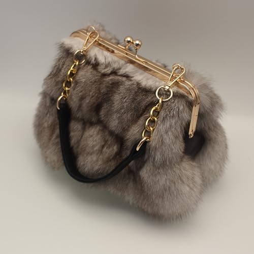 Image of Luxurious Fashion Natural Fox Fur with Hair Handbag for Women and Ladies